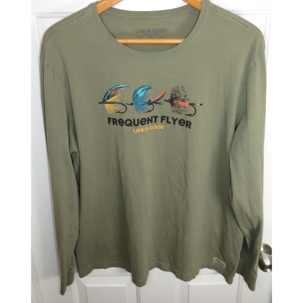 Life is Good Crusher Lite Fly Fishing "Frequent Flyer" L/S T-Shirt Men's XL
